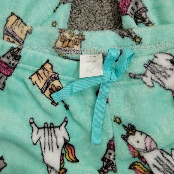 Warm & Snuggly Womens Blue Stretch Soft Kitty Unicorn Lounge Pants Size XLarge - Picture 6 of 6